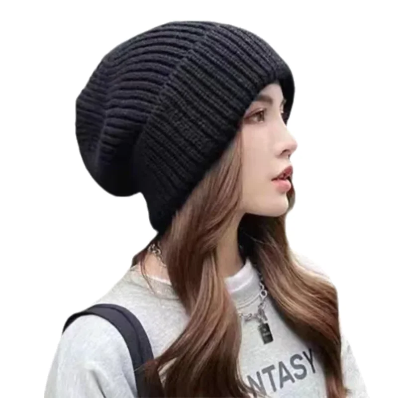 Women's Caps Big Head Circumference Knit Beanie Winter Warm Slouchy Beanie Ins Fashion Face Slimming All-match Cold Hat