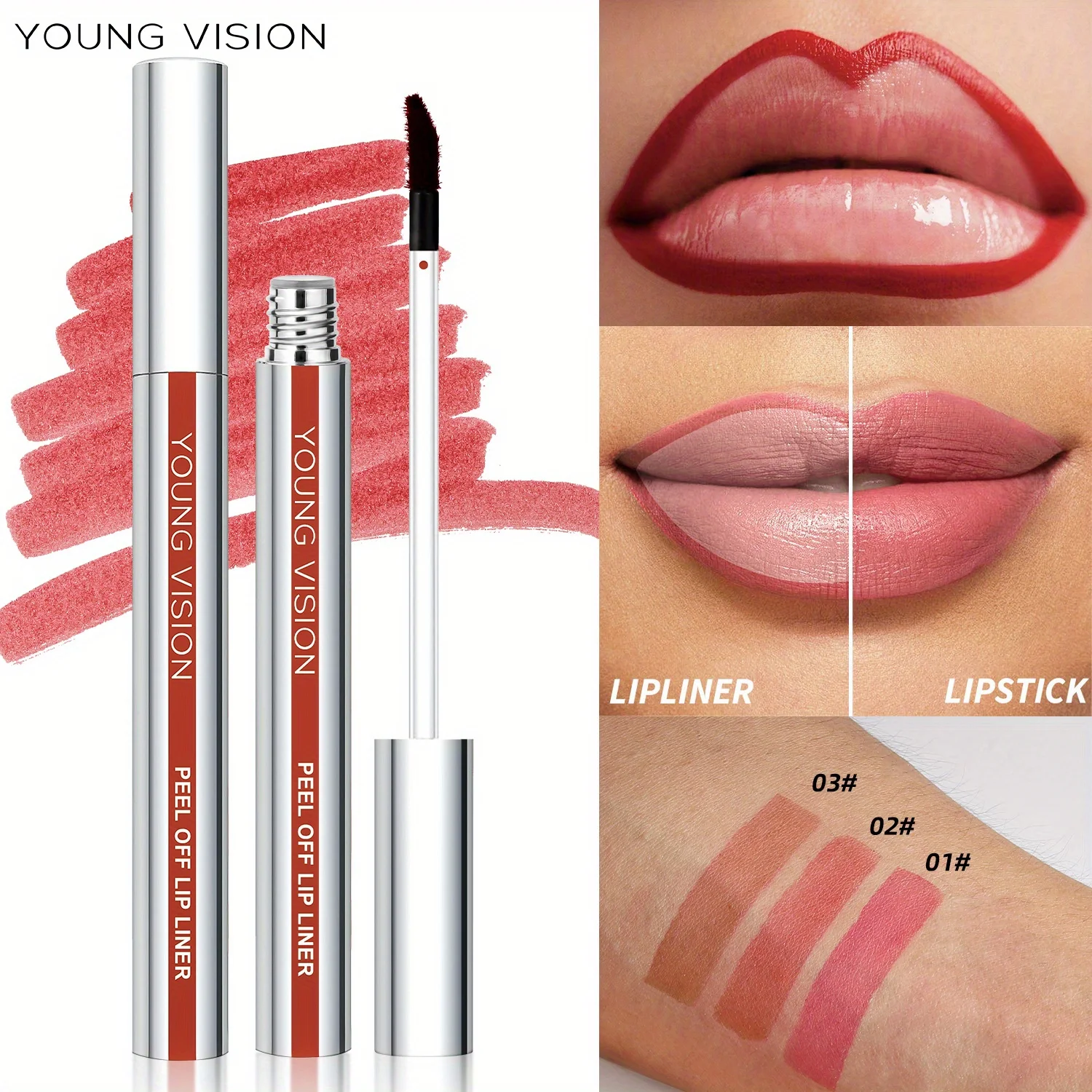 3 قطع قلم تحديد الشفاه المقشر، قلم تحديد الشفاه المقاوم للماء المقاوم للتلطخ، مخطط أحمر الشفاه طويل الأمد المقاوم للنقل لكامل #5