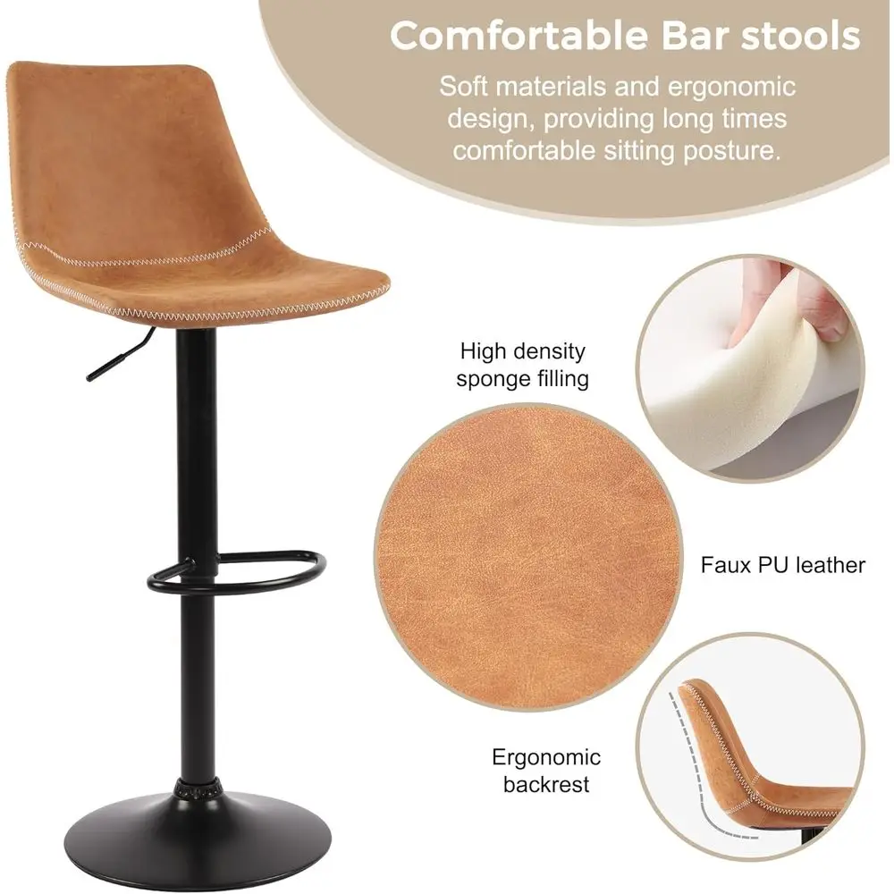 Rétro Marron 360 °   Tabourets de bar pivotants à hauteur de comptoir, ensemble de 2