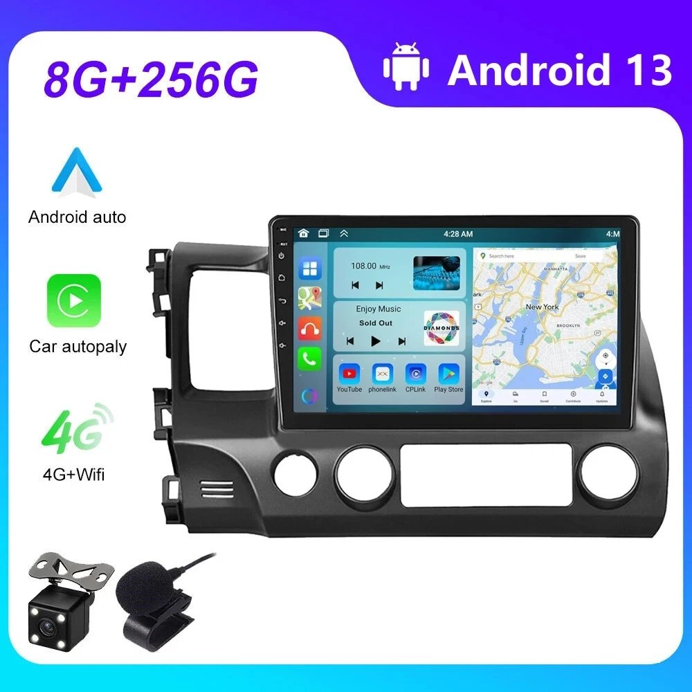 

Android 13 Car Radio Multimedia for Honda Civic 8 2005-2012 GPS Navigation 2Din DVD Stereo Carplay Auto Speakers Head Unit Audio