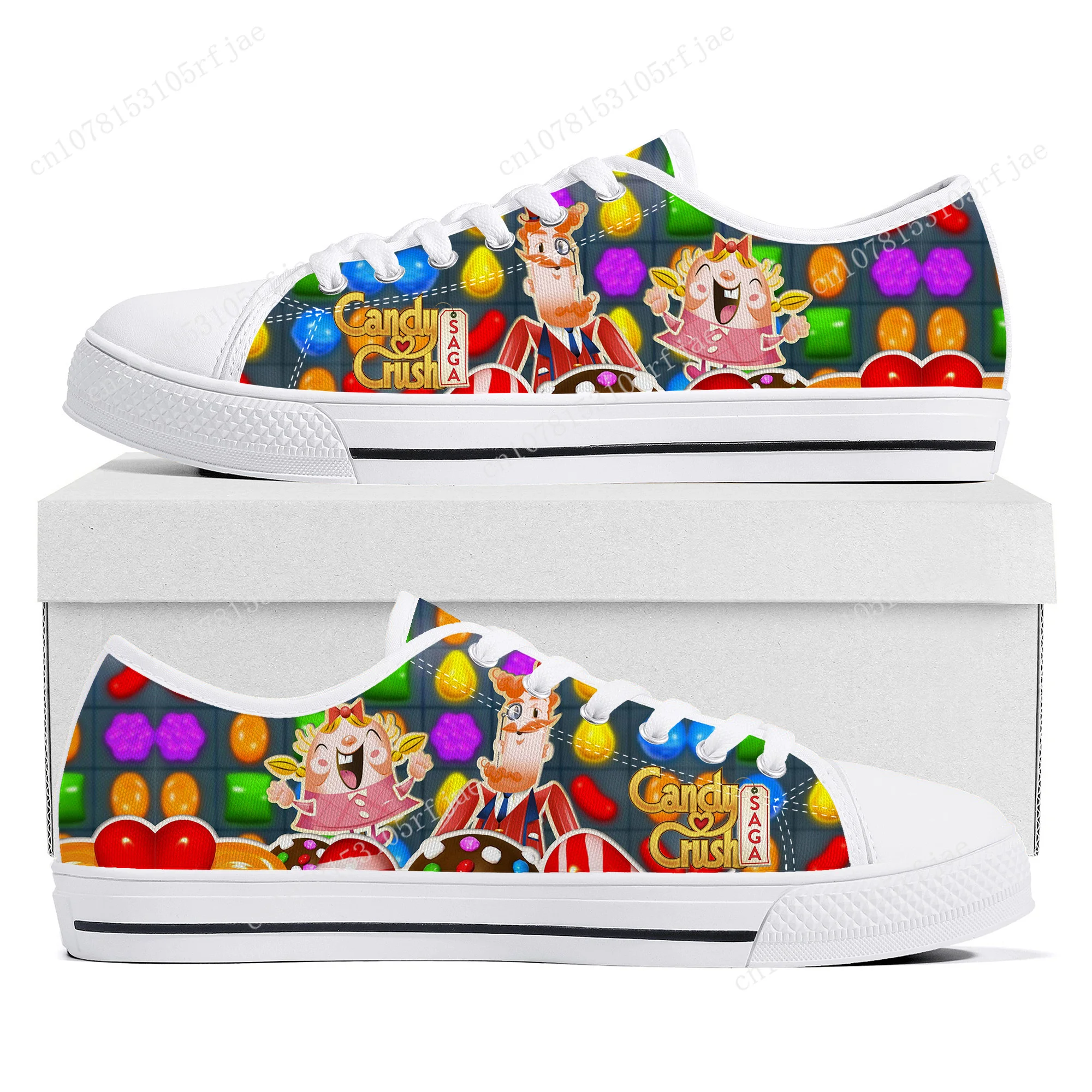 

Candy Crush Saga Low Top Sneakers Cartoon Game Women Men Teenager High Quality Canvas Sneaker Couple Fashion Custom Built Shoes