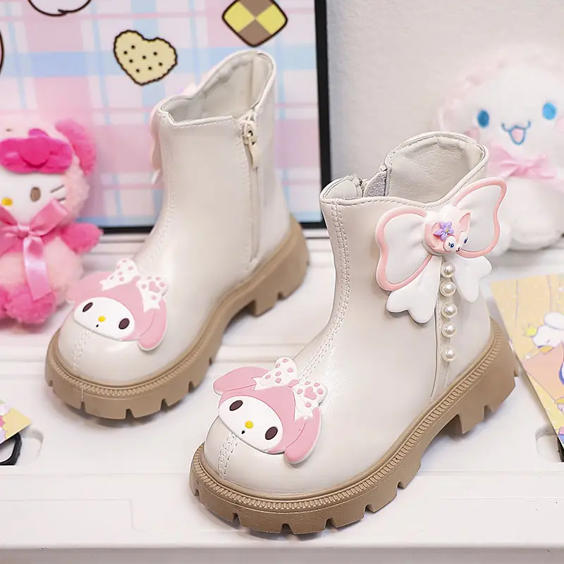 

Girly Heart Kawaii Sanrio Anime Casual Boots Spring Autumn 2025 Cute Cartoon Children Fleece Short Shoes Gifts for Kids