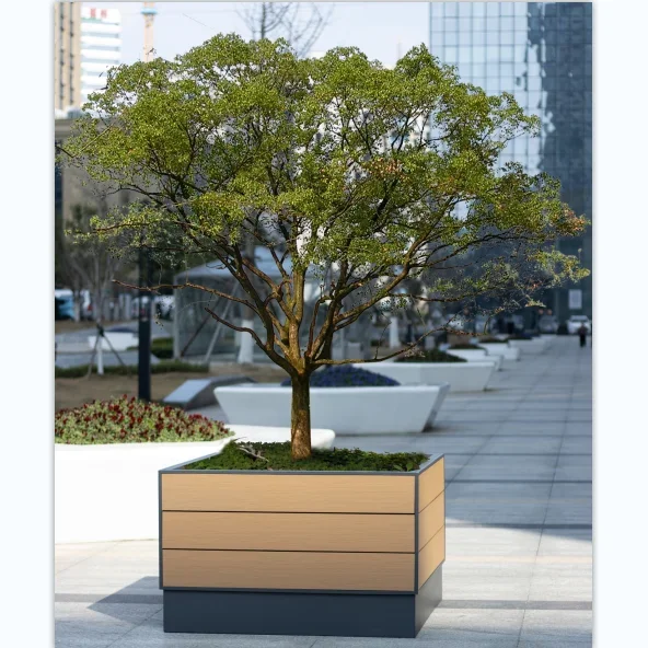 

NEW ARRIVAL! Metal + Composite Wood Flowers Pots Big Size Tree Planter Large Metal Planters For Outdoor Plants