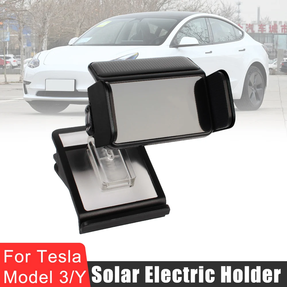 360 Degrees Rotating For 4.0-7.2 inch Smart Phone Solar Powered Bracket Car Mobile Phone Holder For Tesla Model 3 Model Y