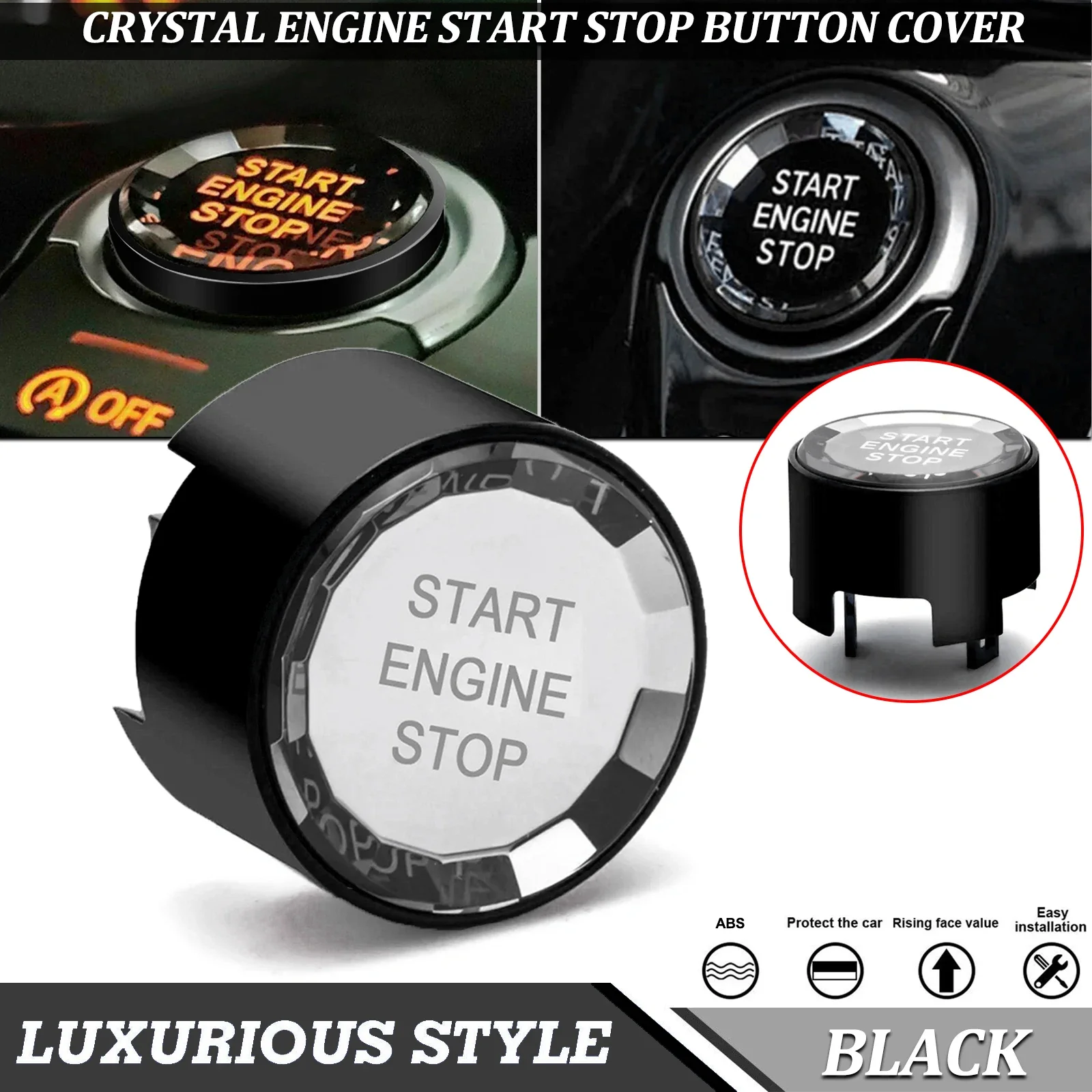 Black Crystal Inner Engine Start Stop Button Switch Cap Cover For BMW 1 2 3 4 5 6 7 Series F30 F32 F84 F25 F26 W/