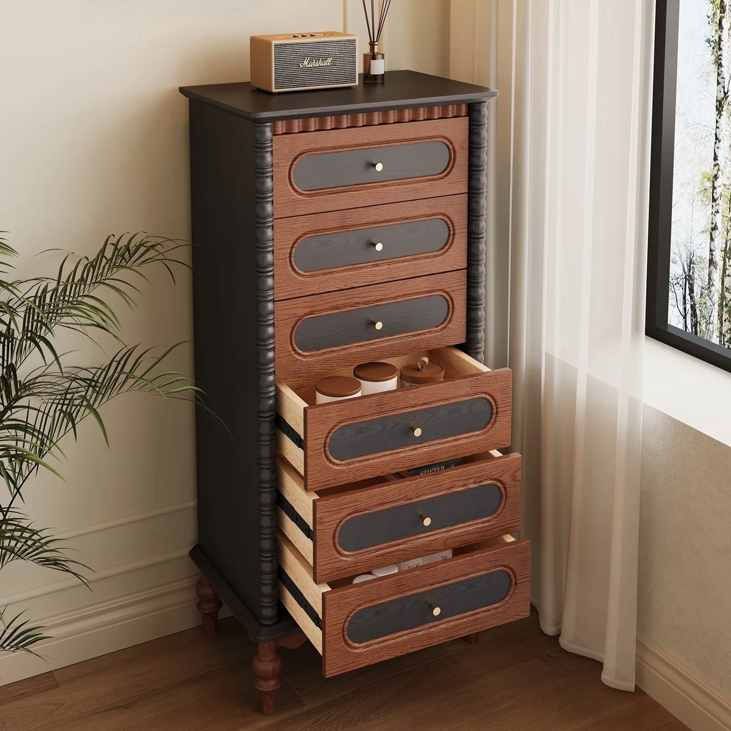 DSA medieval style all solid wood chest cabinet retro style six chest cabinet ripple bedroom home storage dining side cabinet
