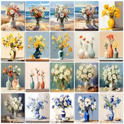 GATYZTORY Frame DIY Painting By Numbers Flowers Handpainted Kits Vase Acrylic Paints Canvas Drawing Unique Gift Digital Painting