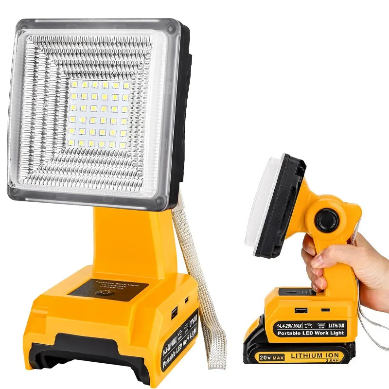 

25W Cordless LED Work lights for Dewalt 18V 20V Li-ion Battery Outdoor Lighting Lamp Emergency Flood Light Flashlight USB 2.1A