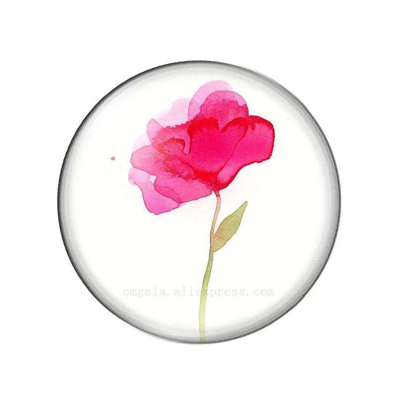 New Watercolor Red Flowers  8mm/10mm/12mm/18mm/20mm/25mm Round photo glass cabochon demo flat back Making findings