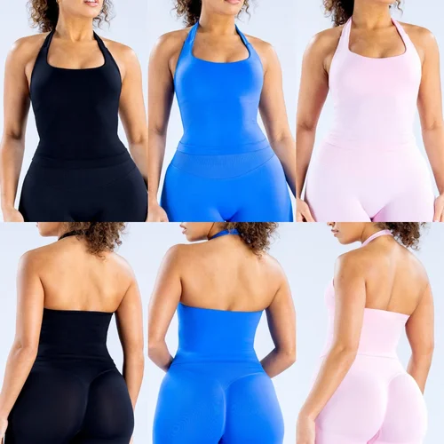 Imagen 2 del producto Dfyoga, dos piezas, trajes de yoga, ropa, pantalones, conjunto para mujer, Top con cuello Halter, mallas deportivas, pantalón, conjuntos de entrenamiento de gimnasio, ropa de Pilates