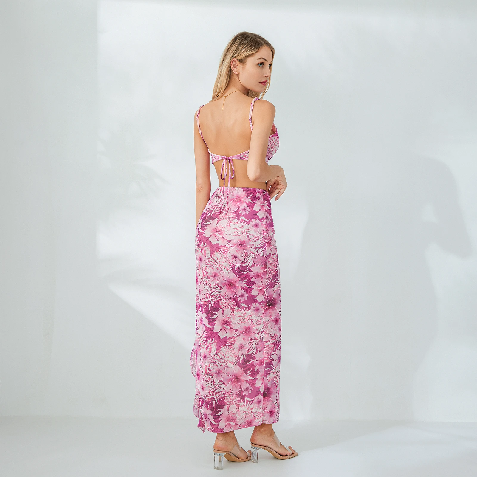 Vintage 2-częściowy zestaw spódnic dla kobiet bez pleców i spódnic midi Y2K Fairycore Party Oufits Set — zdjęcie 7