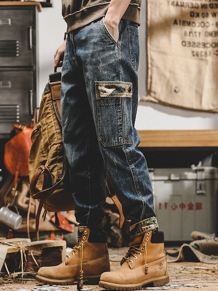 

American Sle Loose Fit Men's Jeans Workwear Pants Autumn Spring Vintage Nine-Piece Straight Leg Large Size New Model