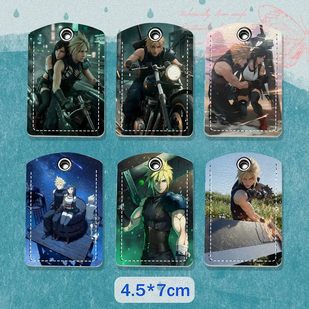 Cloud S-Strife FF7 PU Leather Card Holder Keychain Key Ring Door Lock Access Tag ID Access Card Air Tag Case Keychain Card