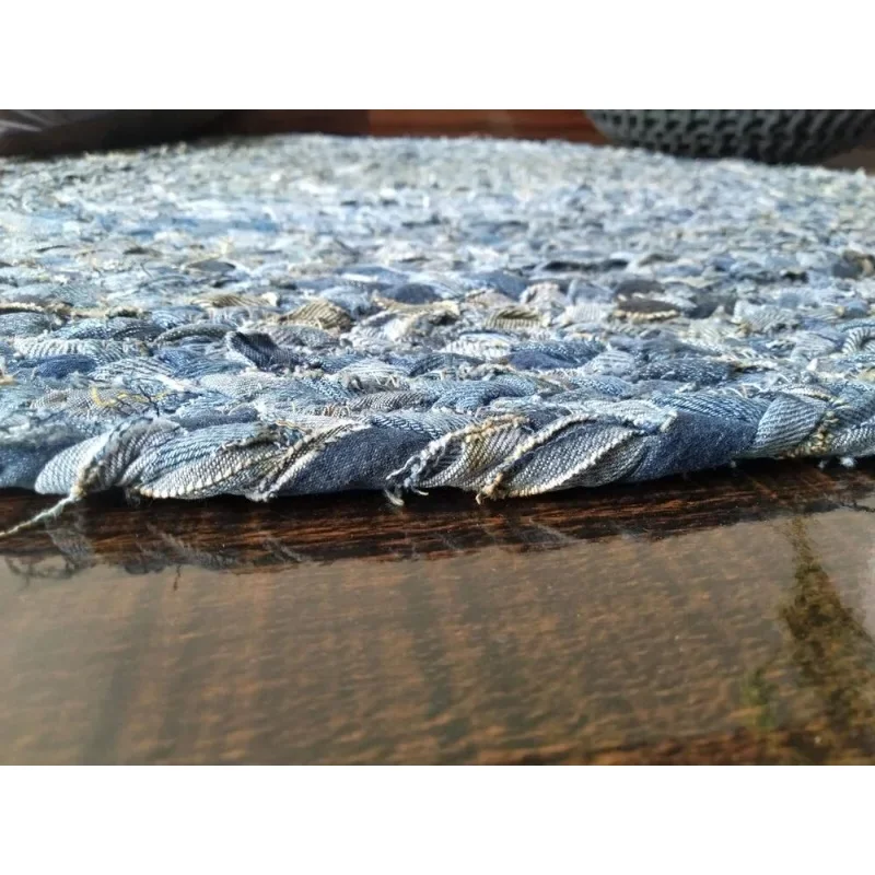 Denim Rug Round Reversible Handmade Area Carpet Rustic Modern Living Room Rug