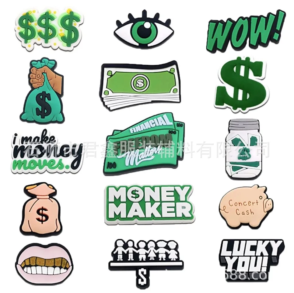 2 piece Money Dollar Shoe Charms Decoration Pins For Kids PVC Ornament Pin Clog Phone Case Sandals Accessories Wholesale Price