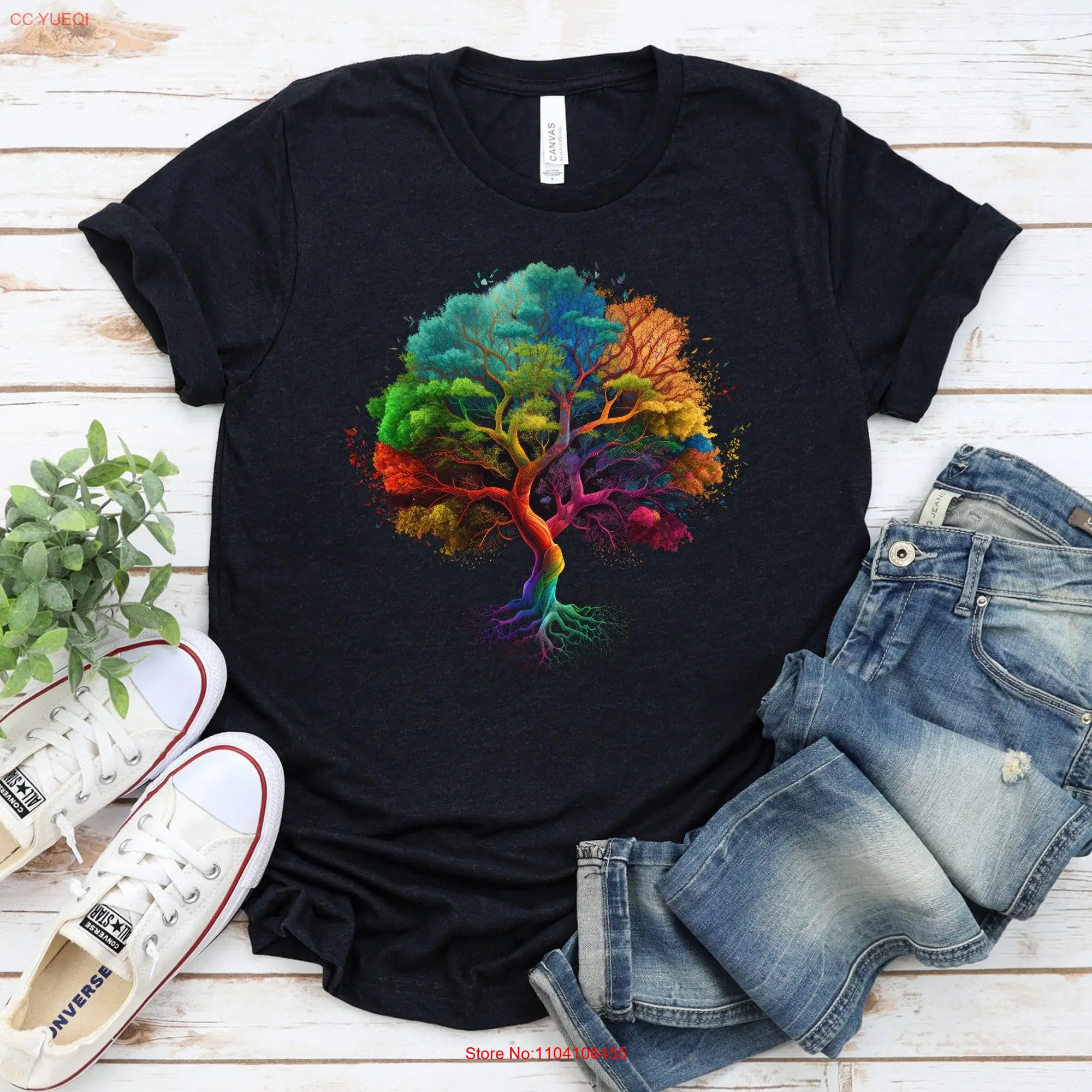 Tree of Life T Shirt  Multi Colored Watercolor Design Yoga for Yogi long or short sleeves