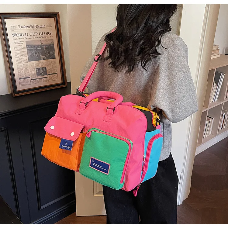 Large Capacity Diagonal Cross Bag Women Colorful Handbag Multi Pocket Travel Suitcase Matching Bag Soft Cloth Designer Cool Bag