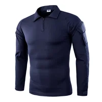 Camisa de combate de manga larga para hombre, camisas tácticas de algodón Ripstop con cremallera, camisetas Airsoft de camuflaje azul marino