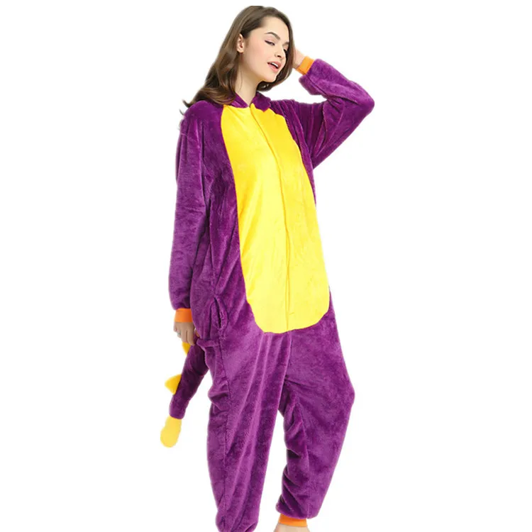 Thick Soft Flannel Anime Costume Spyro Purple Dragon Onesies Pajama Halloween Carnival Party Clothing