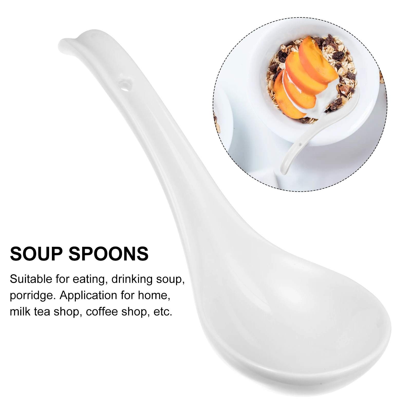 

2Pcs Ceramic Spoon Dessert Spoon for Home Hotel Restaurant Use High Durability Long Handle Easy Cleaning Soup Noodles Serving
