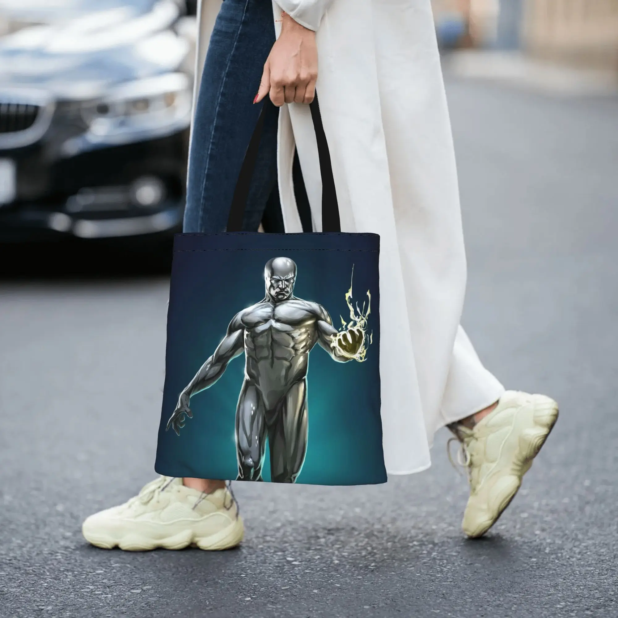 Bags for woman 2026 Daily commute Large Capacity SILVER SURFER Marvel Canvas Tote Bag Foldable Chic Pattern Gifts