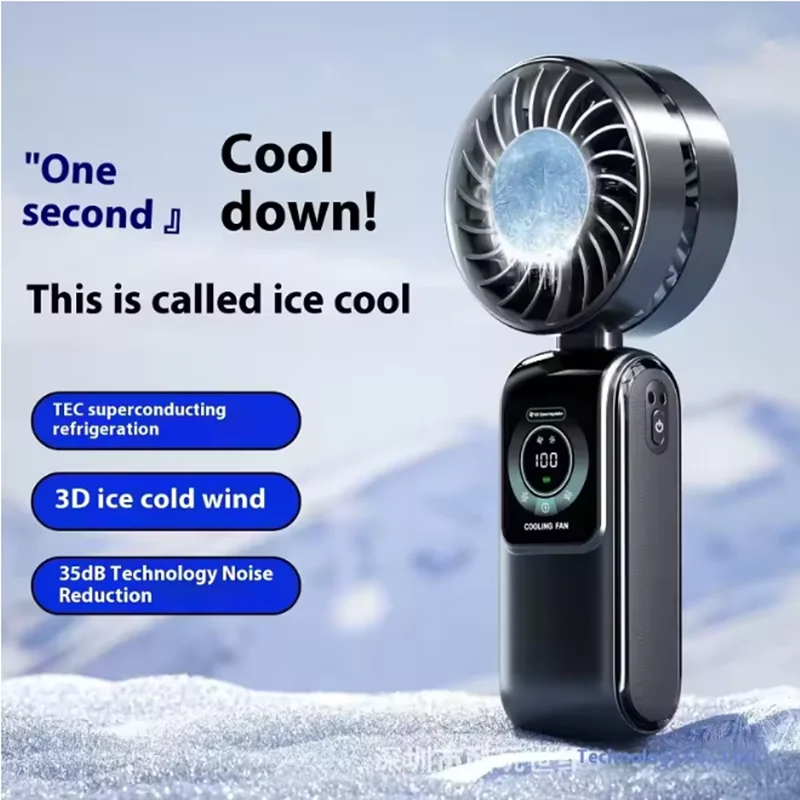 

2025 Новый высокоскоростной вентилятор Ice Compress, полупроводниковый охлаждающий ручной вентилятор, портативный подвесной цифровой дисплей на шею, складной вентилятор