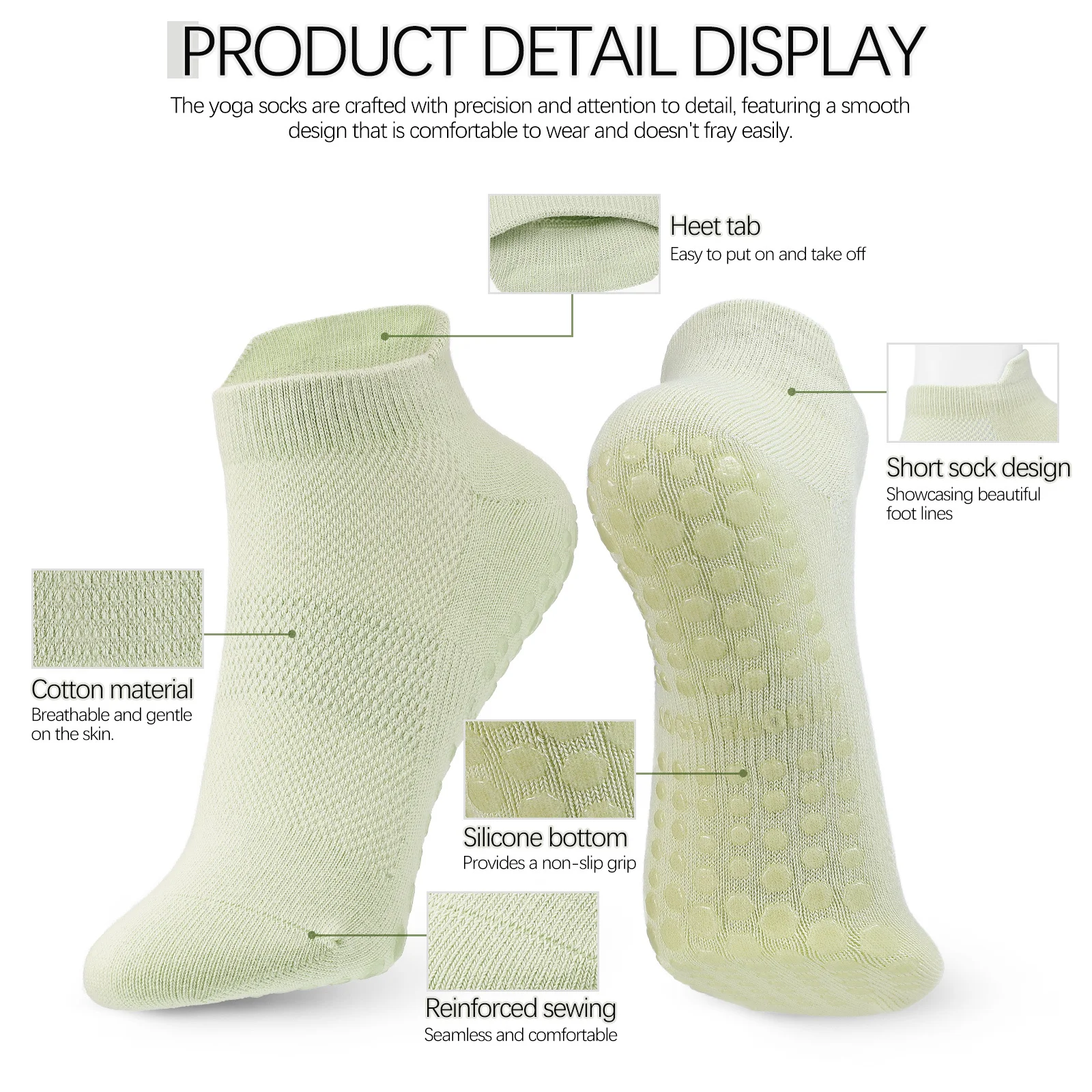 جوارب يوغا نسائية قطنية مضادة للانزلاق لممارسة البيلاتيس، جوارب كاحل سفلية غير قابلة للانزلاق، جوارب نسائية قابلة للتنفس #4