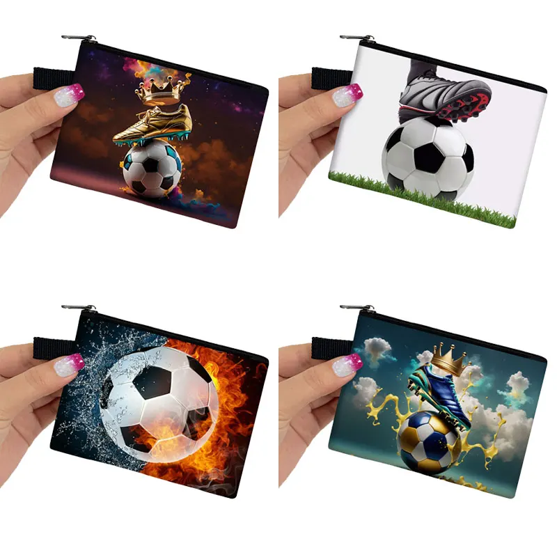 Cool Football Soccer Ball with Crown Coin Bag ID Credit Card Key Earphone Holder Teenager Money Coin Purse Zipper Pouch Gift