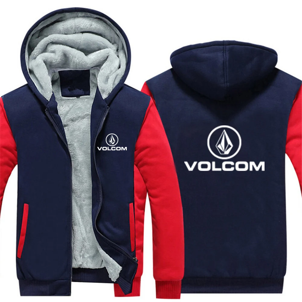 2025 nueva chaqueta gruesa y cálida con estampado VOLCOM para hombre, abrigo cómodo con forro de algodón, sudaderas con capucha populares, otoño e invierno