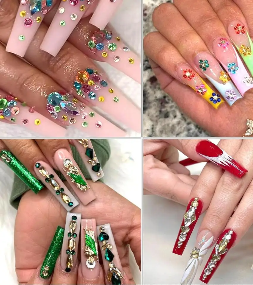 12 grades/caixa 3d forma mista colorido cristal prego encantos flatback vidro gemas prego strass luxo claro/vermelho/rosa jóias de unhas