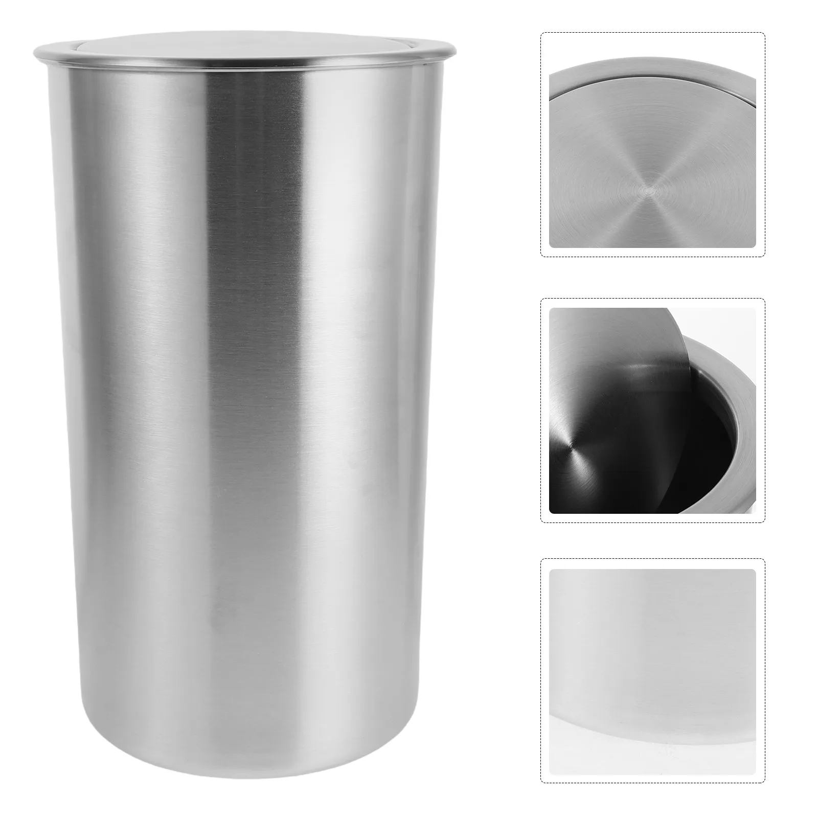 5.5L Embedded Trash Can Stainless Steel Round Built-in Countertop Recessed Garbage Bin Swing Lid Kitchen Bathroom Office