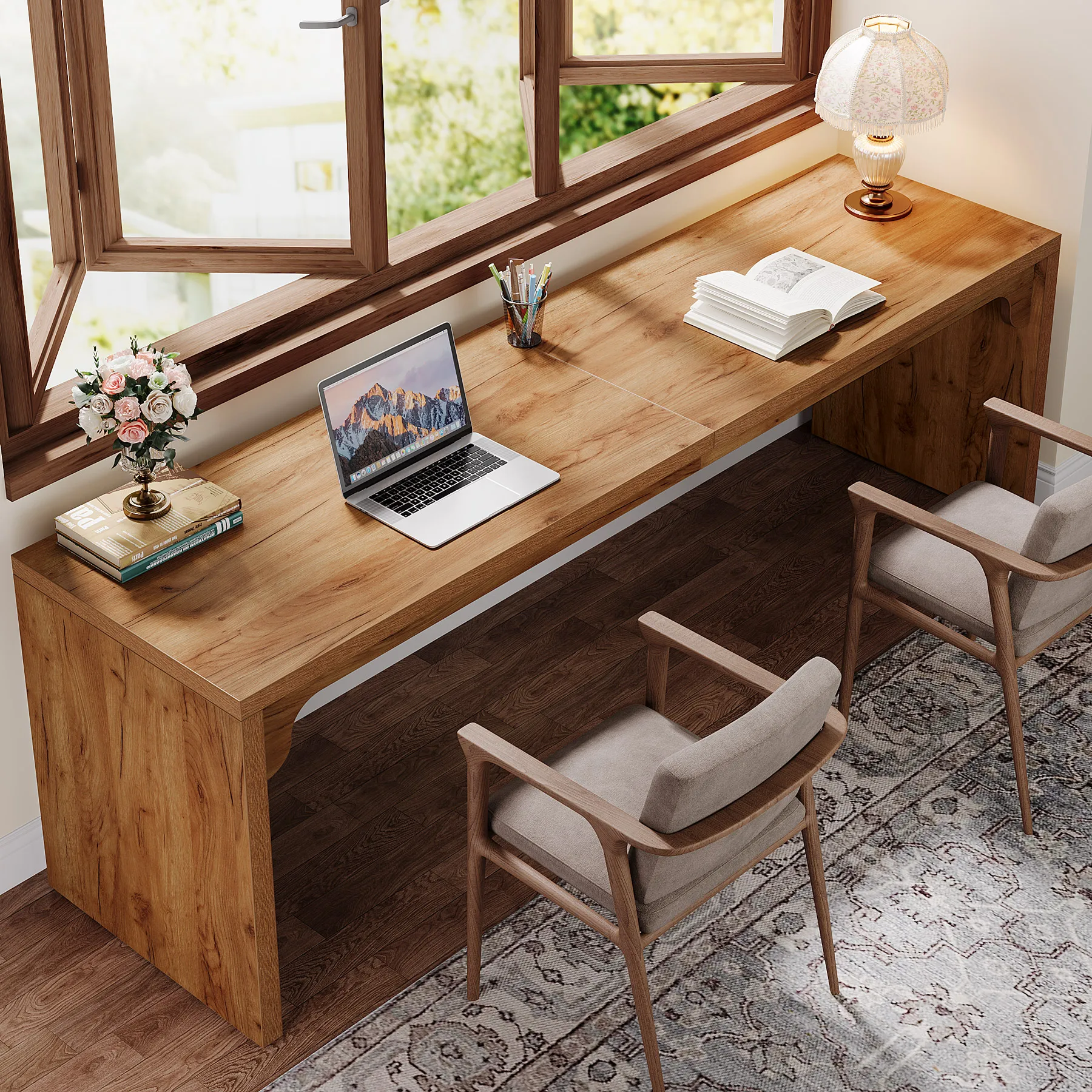 Tribesigns 78.7 Inches Long Computer Desk, Wooden Extra Long Desk Double Desk Workstation, 2 Person Desk for Home Office