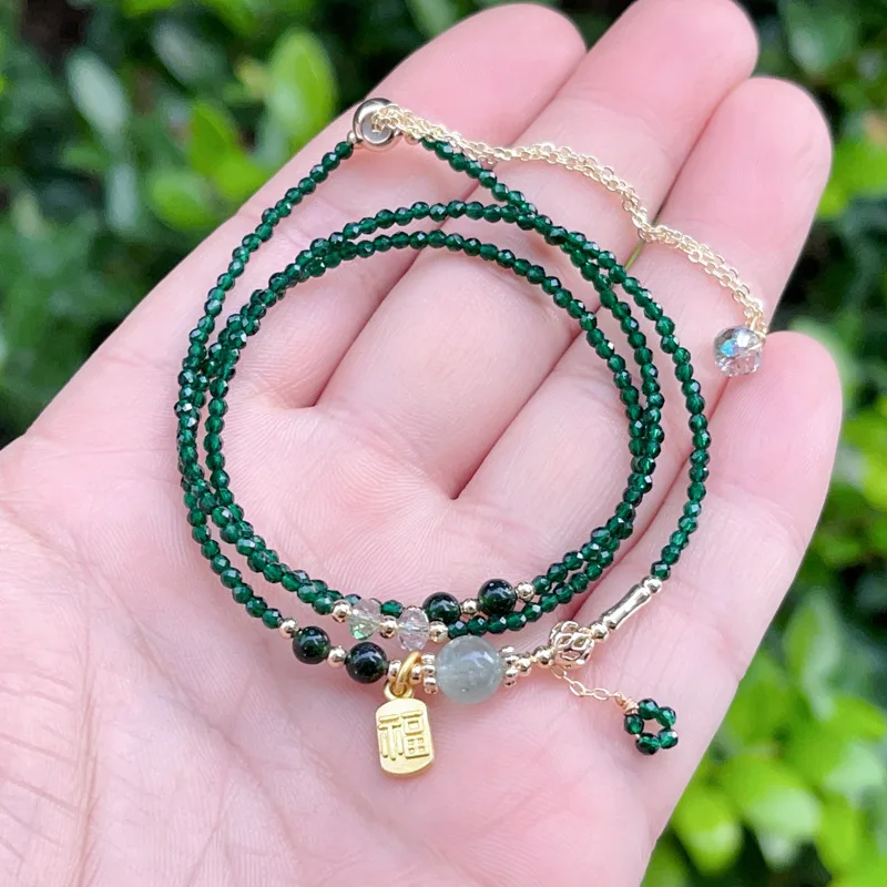 Spinel bracelet, ultra-fine green spinel, imported 14k gold three-ring bracelet LK-AA703