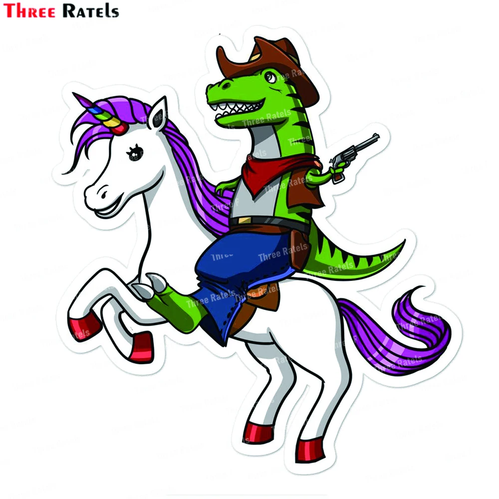 Three Ratels L868 Funny T-Rex Dinosaur Cowboy Riding Unicorn Sticker Car Accessories Home Decoration Mobile Phone Computer Decal