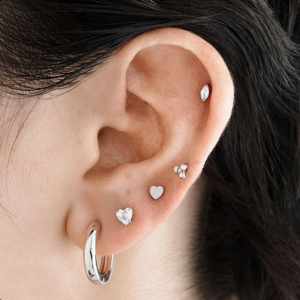 Solid Titanium Marquise Labret Lip Piercing Opal CZ Earring