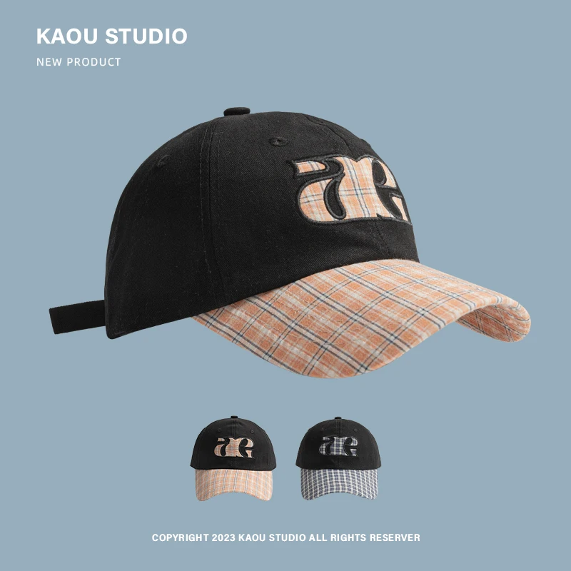 

Niche retro plaid splicing baseball cap men's and women's versatile soft top wide brim cap