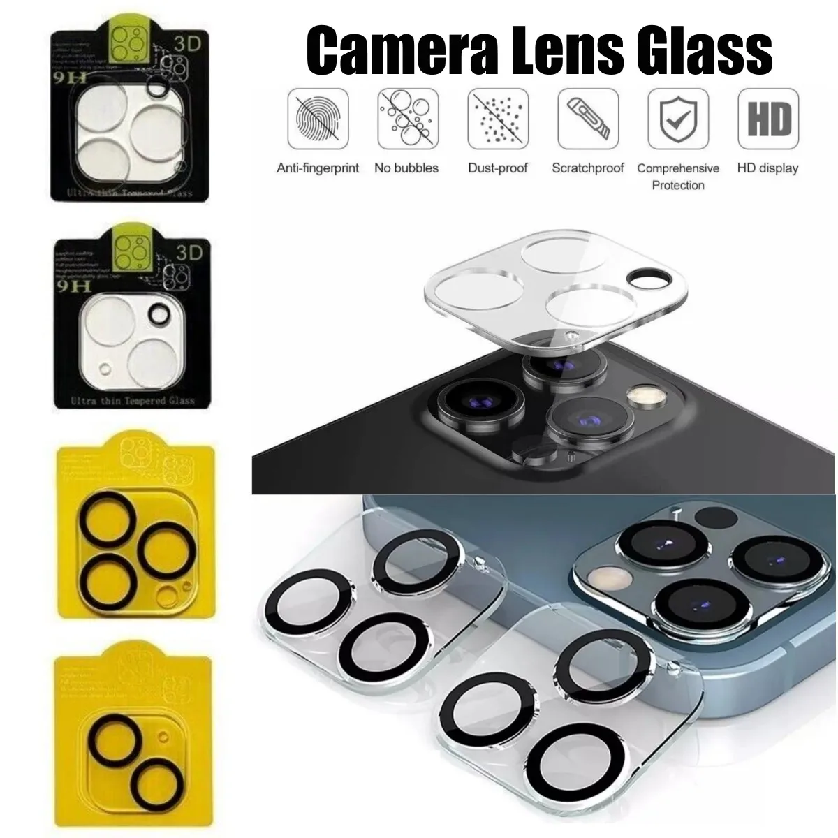 

100PCS For IPHONE 16 15 14 plus 13 12 pro max 11 Pro 12 mini 3D Full Covered Back Camera lens Tempered Glass screen protector