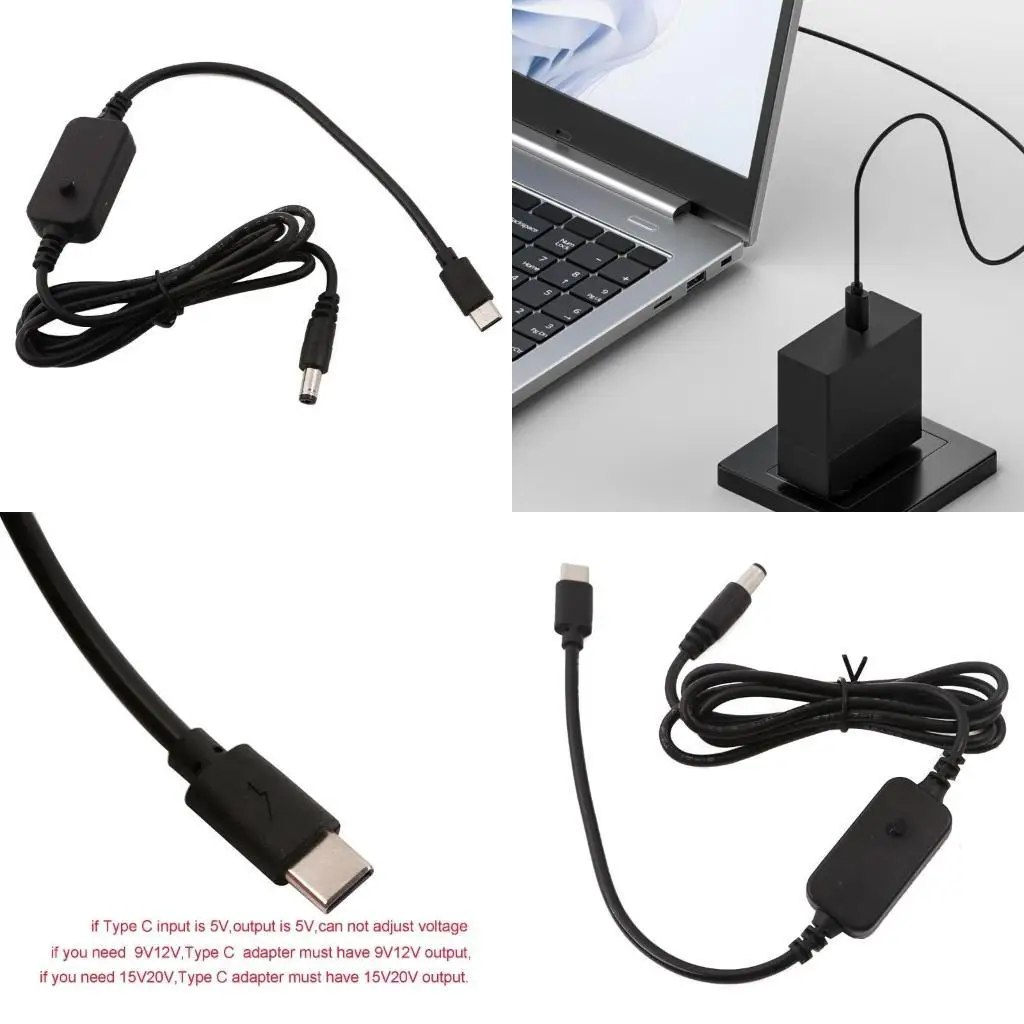 

Y1UB USB C to 5.5x2.1mm 5V 9V 12V 15V 20V Adjustable Power Cable with Output Display