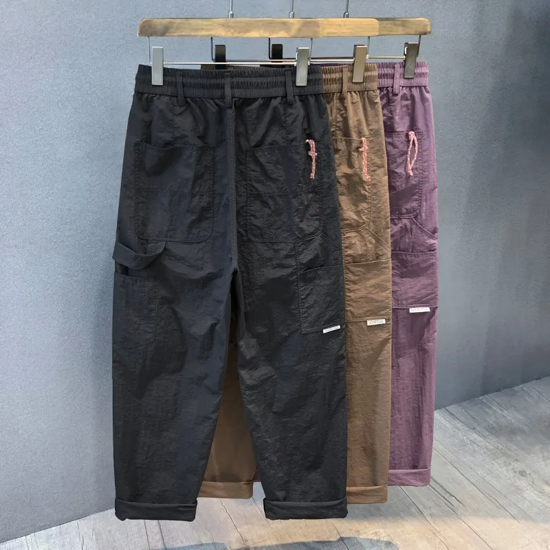 

Легкие быстросохнущие повседневные брюки для мужчин, летние свободные прямые рабочие брюки в американском стиле, длинные брюки с охлаждающим эффектом