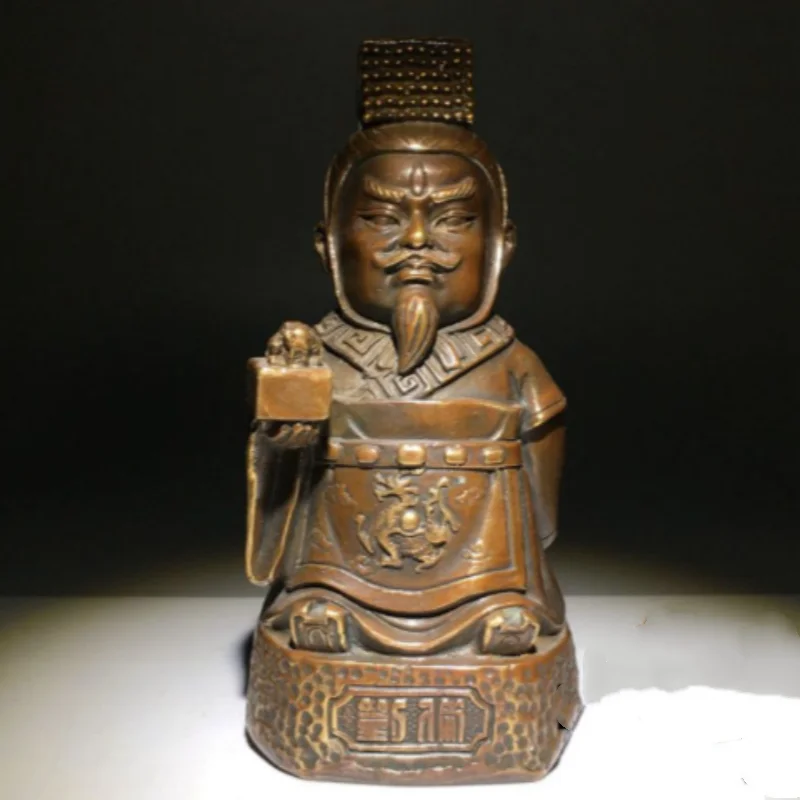 Antique Copper Carving Liu Bei Historical Figure Statue - Vintage Craft, Home Desktop Collectible Ornament