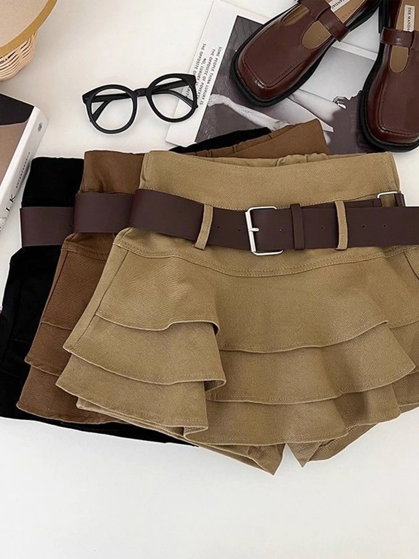 Puffy A-Line  Skirt Women's Spring Autumn New Style Cake Skirt Double Layer Lace  Anti-Light Short Pants Skirt