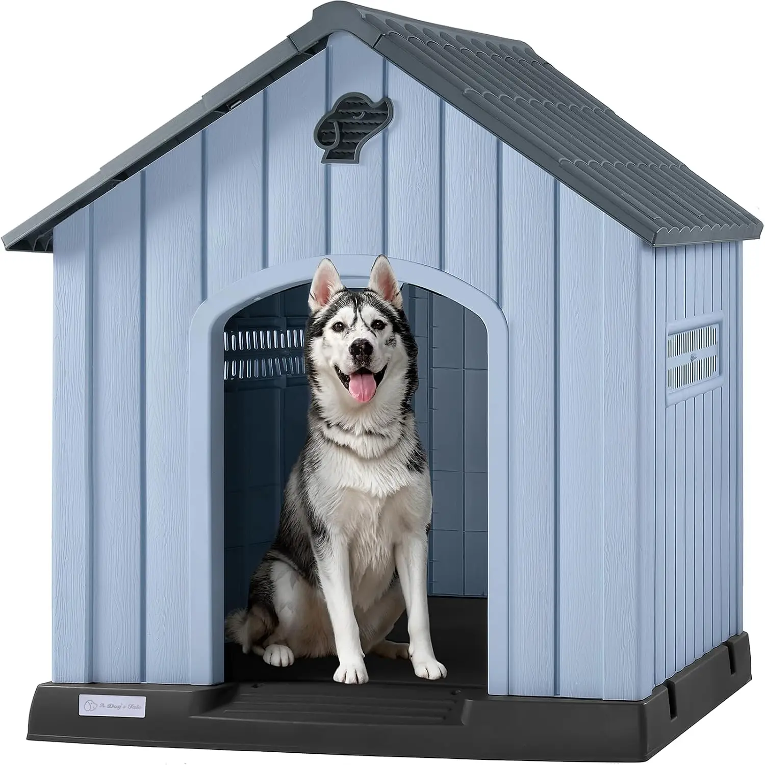 Large Dog House Weatherproof Plastic Shelter with Air Vents & Elevated Floor, Easy Clean Assemble, 37.2