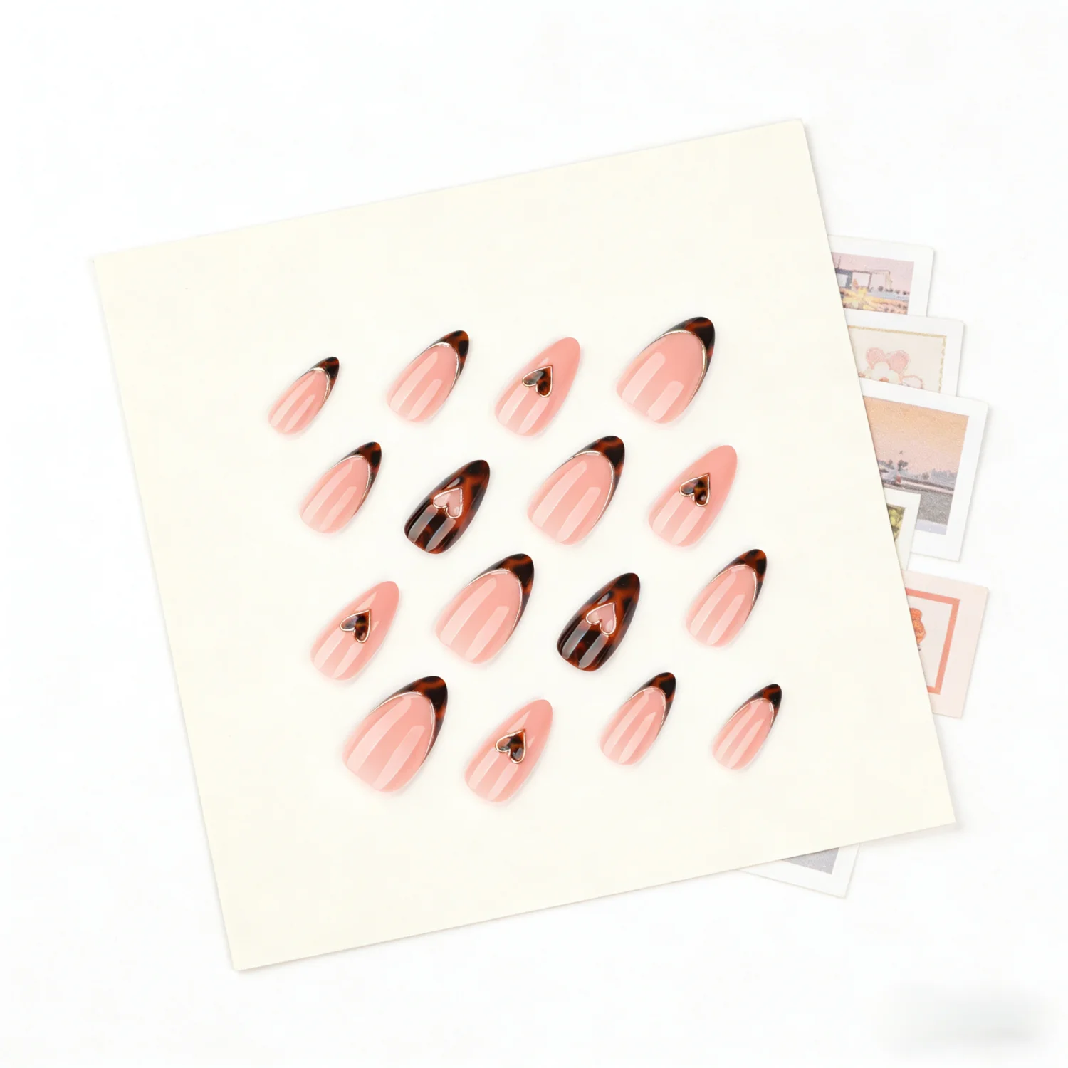 Faux ongles d'automne avec motifs léopard français, 24 pièces, Style rétro, à pression, pour manucure, couverture complète, réutilisables