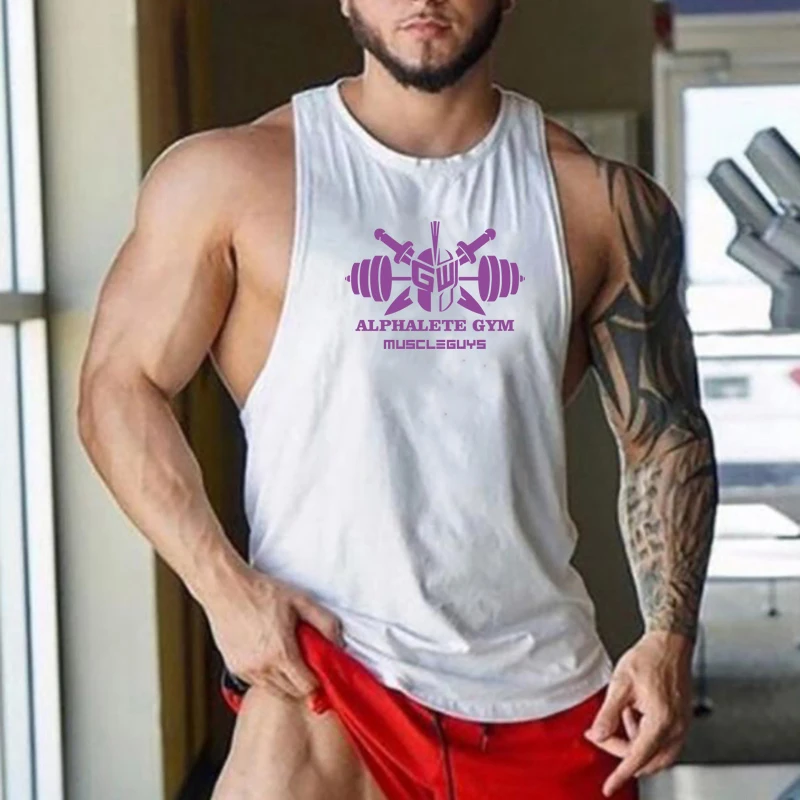 Mens Sport Running Fitness Vests Cotton Gym Bodybuilding Sleeveless Workout Muscle T-Shirts Tank Tops Jogger Breathable Stringer