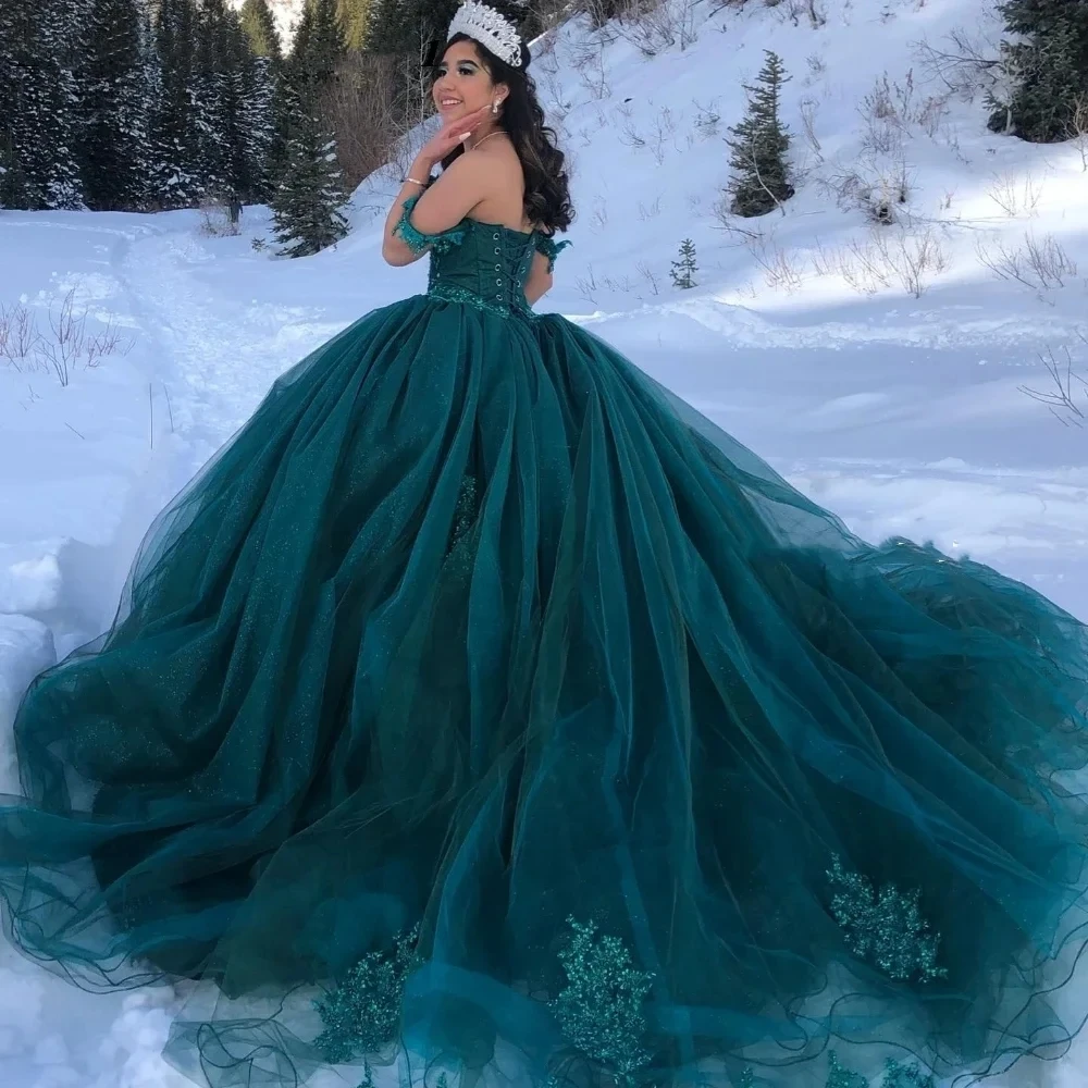 Angelsbridep-vestido De baile De México para niña, traje De Quinceañera De 15 años, apliques verdes esmeralda, vestido De fiesta para niña De 15 años