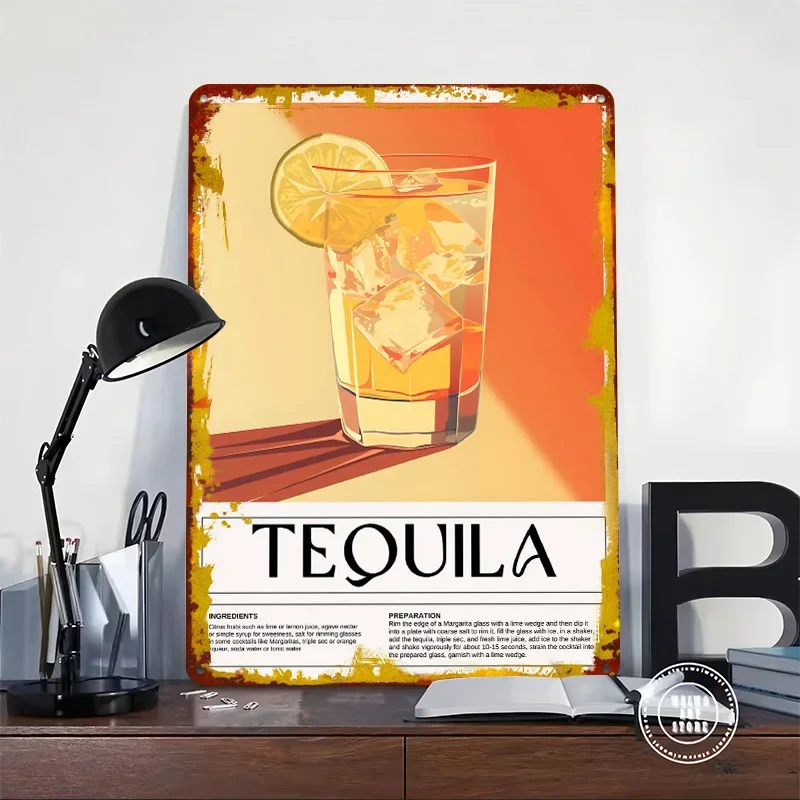 Tequila Cocktail Recipe Printed Poster Customized Wall Art Retro Vintage Metal Tin Signs for Room Decoration At Home Decor Items