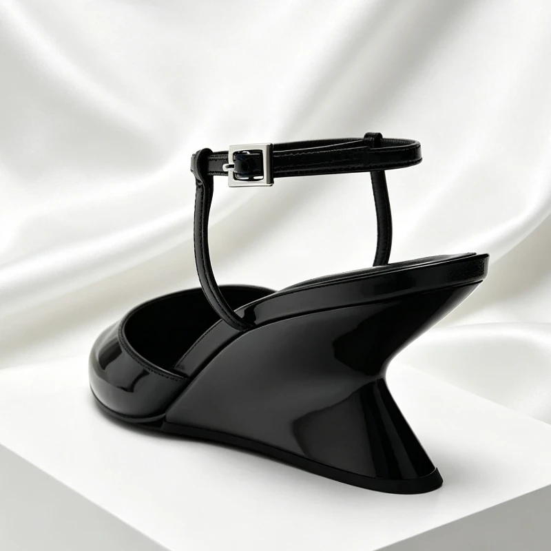 Luxury Brand Women's Pointed Toe Wedge Sandals Summer New Shallow One-word Buckle Designer Shoes Fashion Slingback Mules Shoes view 4