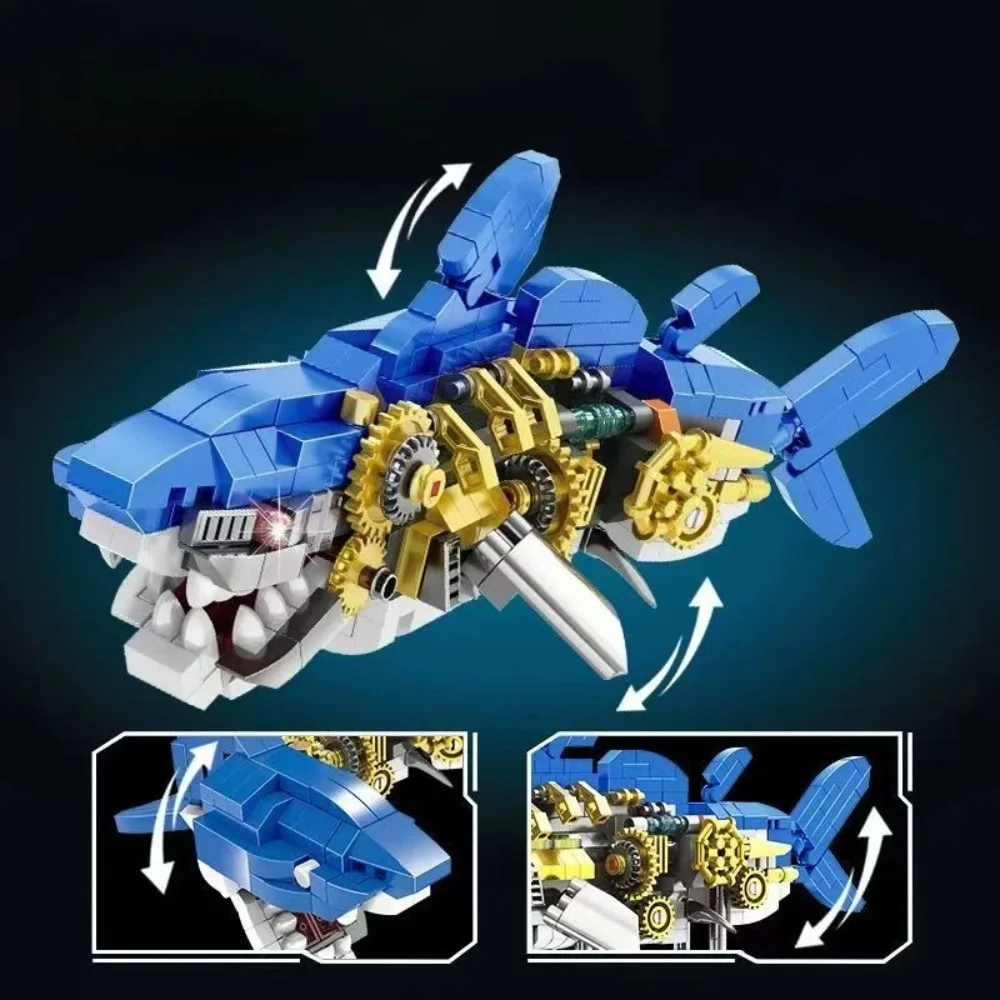 Moc Deep Sea Mechanical Shark Building Block Toy Kit Sea Creature Bricks Home Decor Children's Building Block Toys Gif