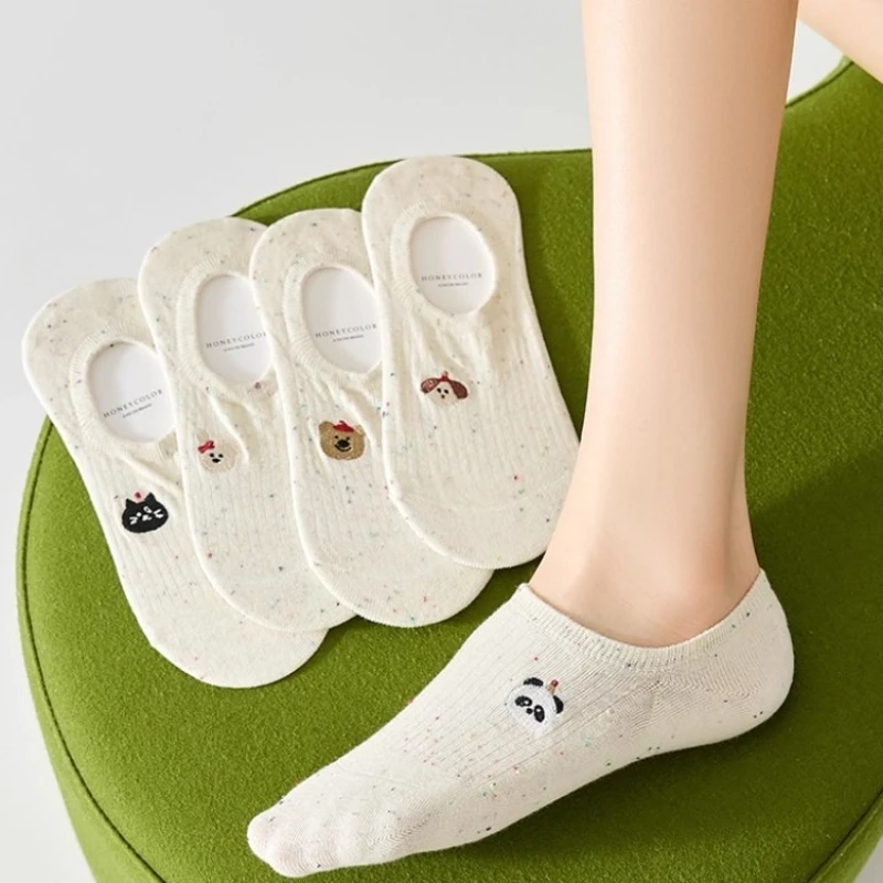 Women's Summer Thin Non-slip No-show Socks Ins Trendy Japanese Style Cute Animal Pattern Spot Yarn Kawaii Casual Low-Cut Socks
