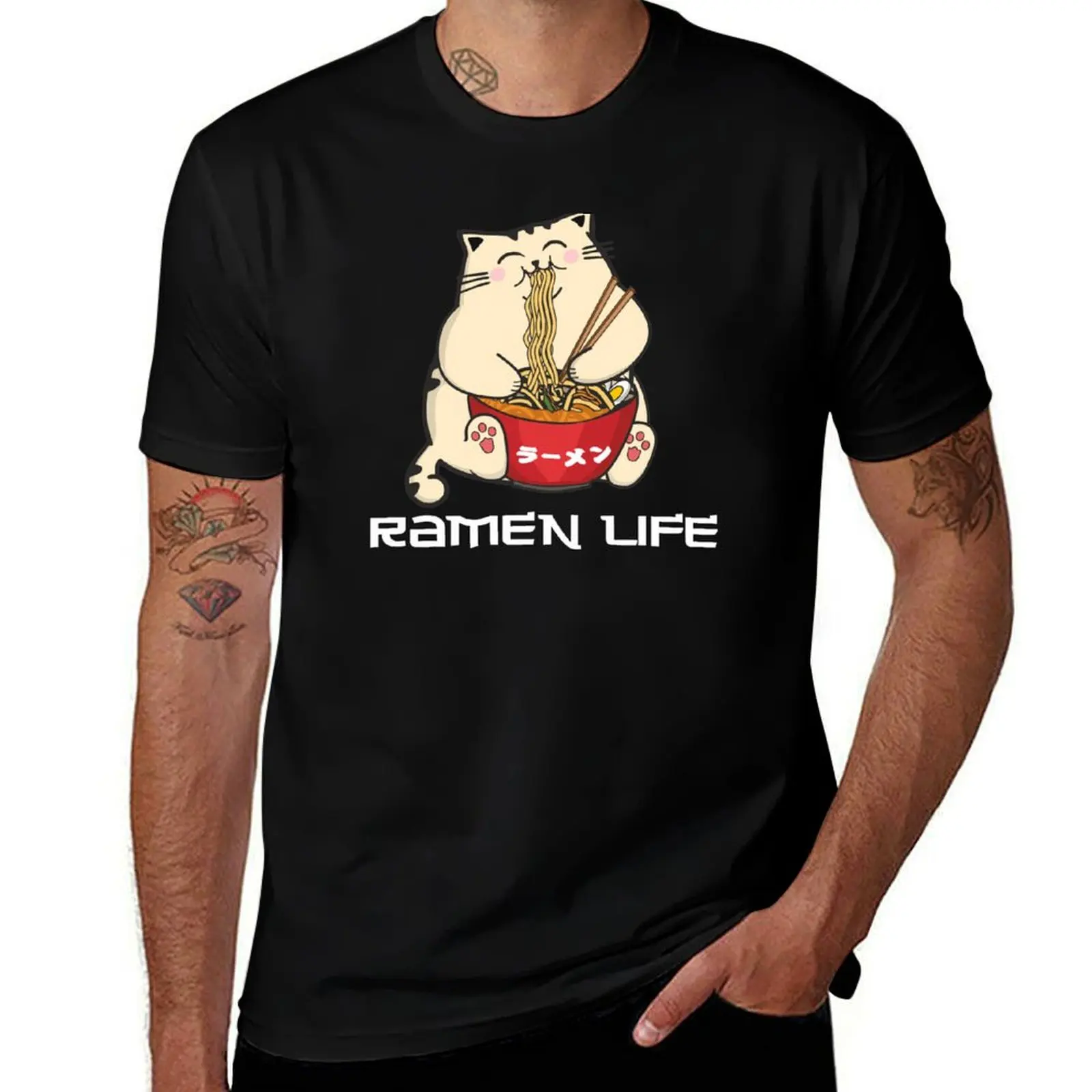 Camiseta de Ramen Cat Living Ramen Life, regalo para amantes del anime y el arte japonés, camisetas para hombre.